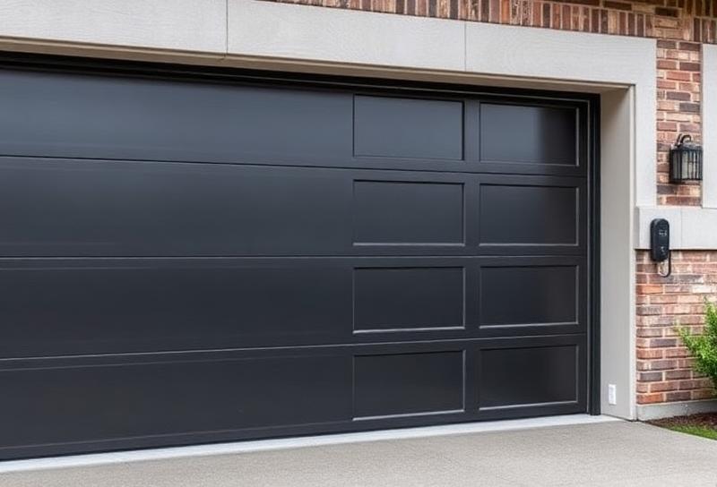 Modern black garage door with advanced security keypad and smart lock features for family safety
