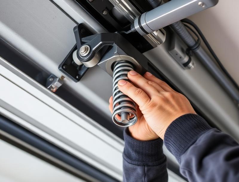 Professional garage door repair service showing certified technician at work